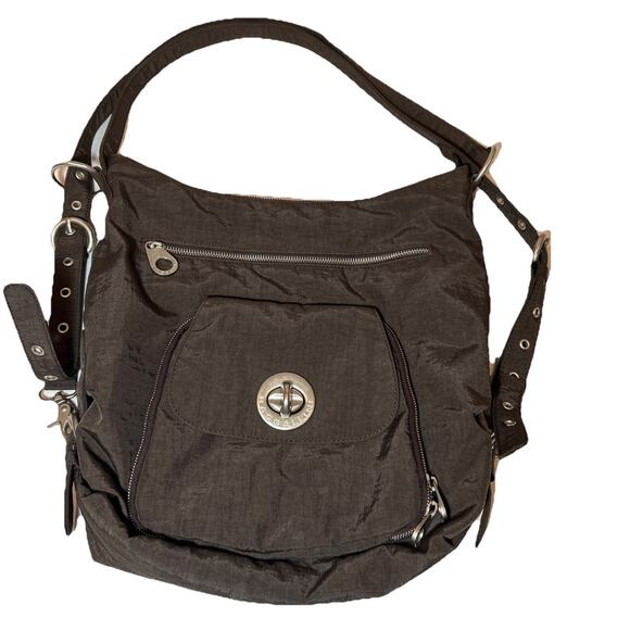 Baggallini Dark Brown Multi Sectional Multi Pocket Nylon Detachable Strap Bag - Picture 1 of 10